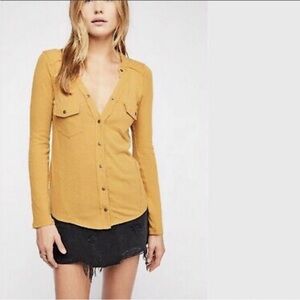 We The Free Mustard Button-Up Long Sleeve Shirt